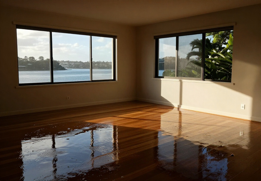 Flooded garage in Seven Hills with standing water and damaged belongings