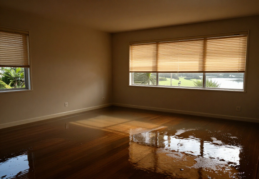 Water-damaged living room in Seven Hills with soaked carpet and furniture